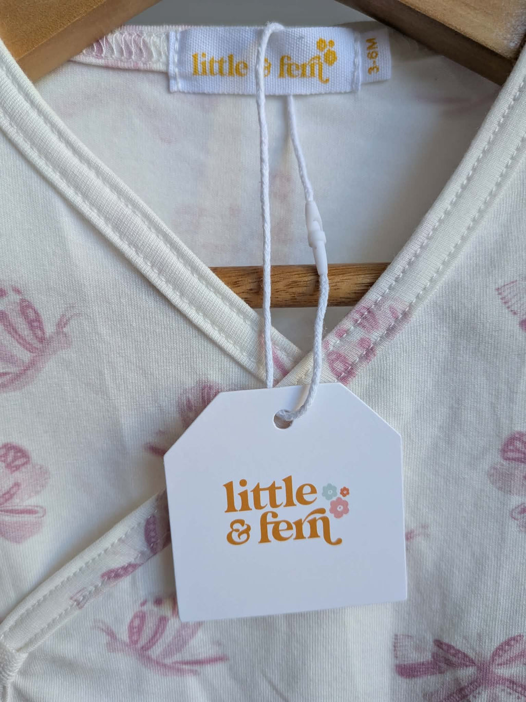 Little & Fern Wrap Bodysuit – Size 3-6 months| Pink Bow Print