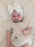 Elegant Bow Detail Baby Romper – Cream & Black Size 3-6 months ￼