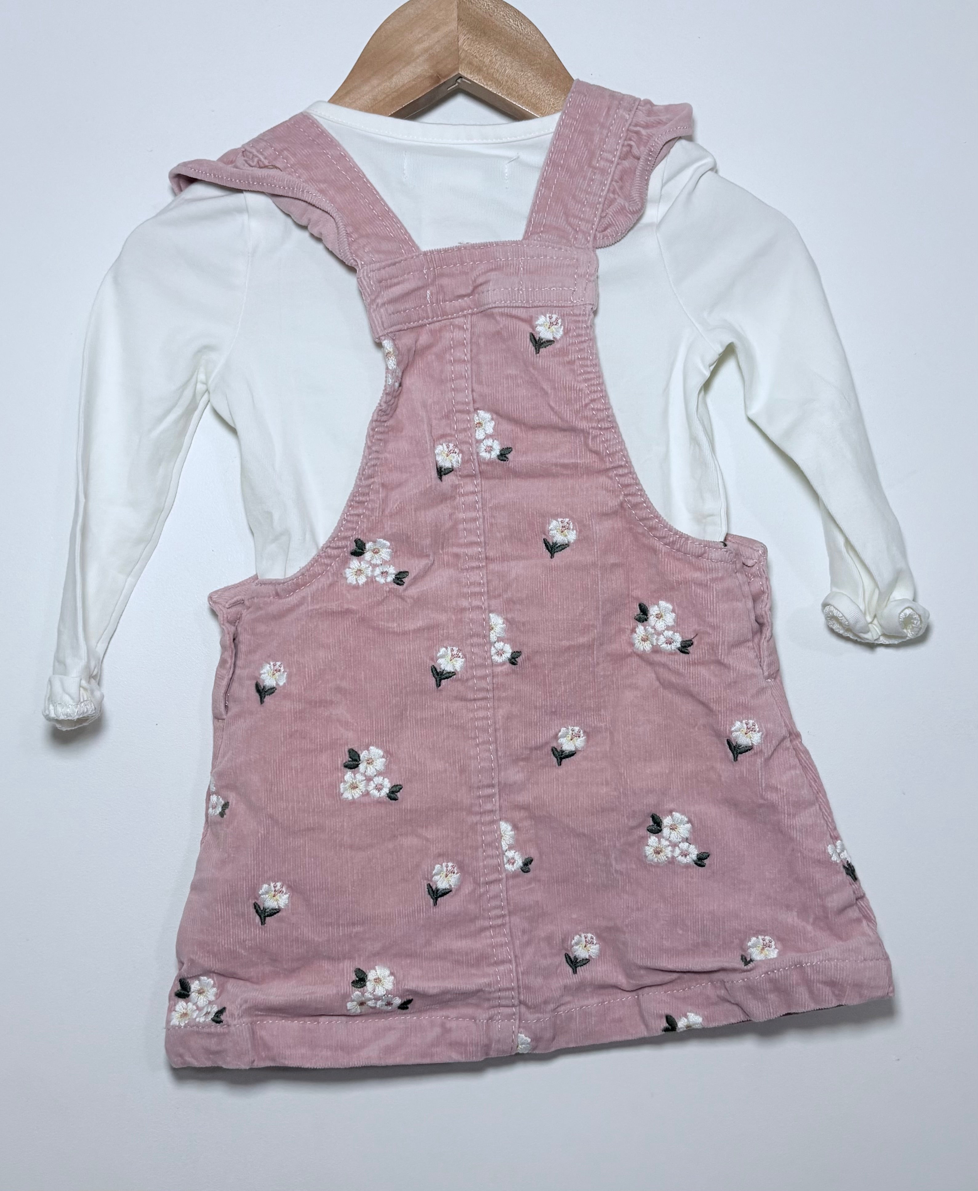 Cupcakes & Cashmere Floral Corduroy Pinafore Dress Set – Size 18 Months