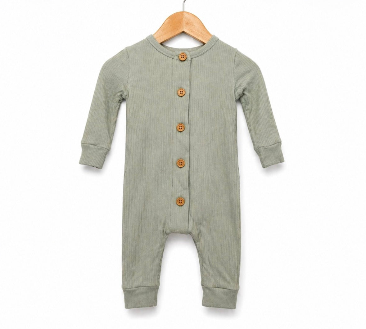 Ribbed Button Romper – Sage Green (Size 00) La Sienna Couture