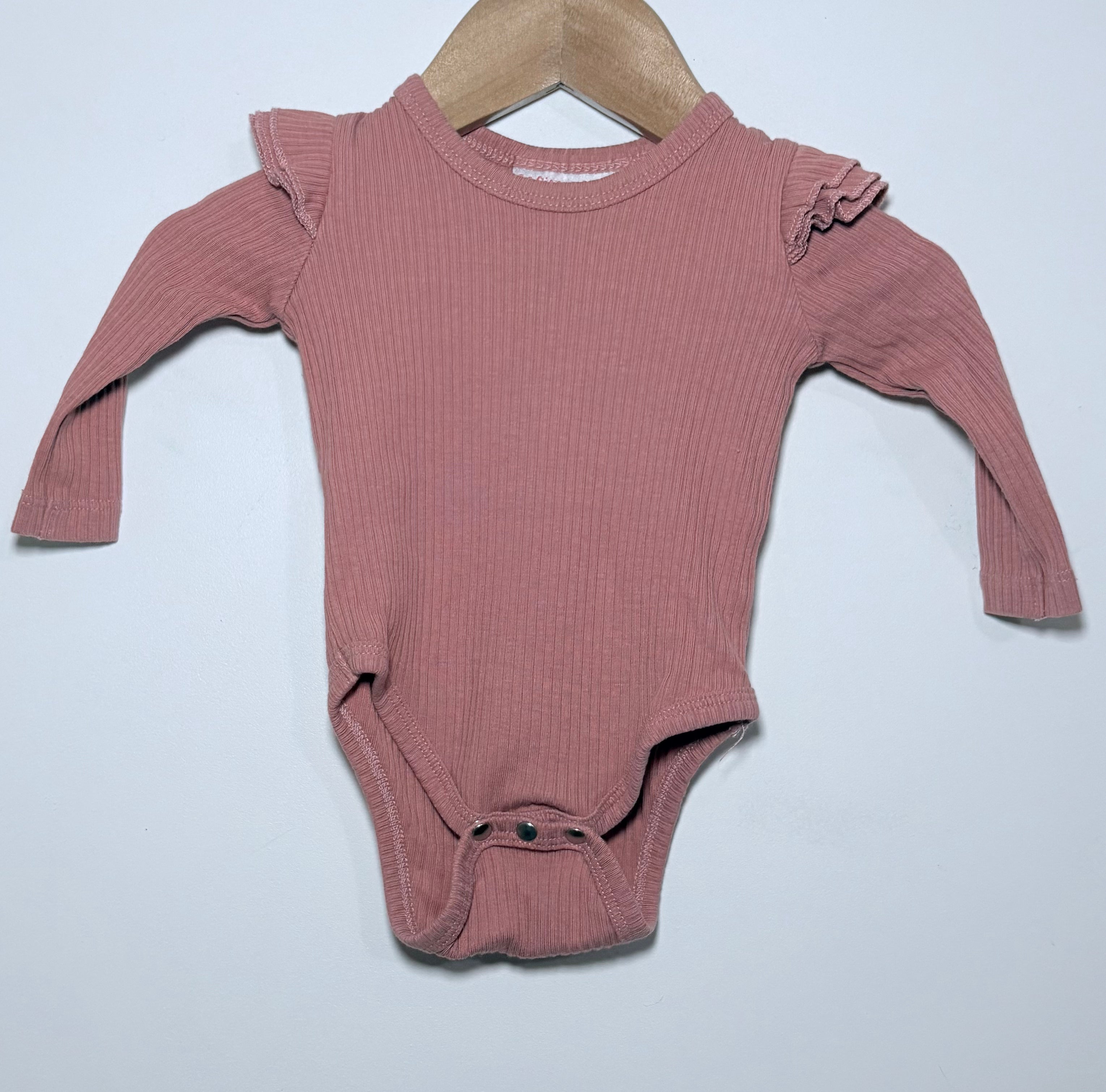 La Sienna Couture Ribbed Frill Bodysuit – Dusty Rose | Size 000