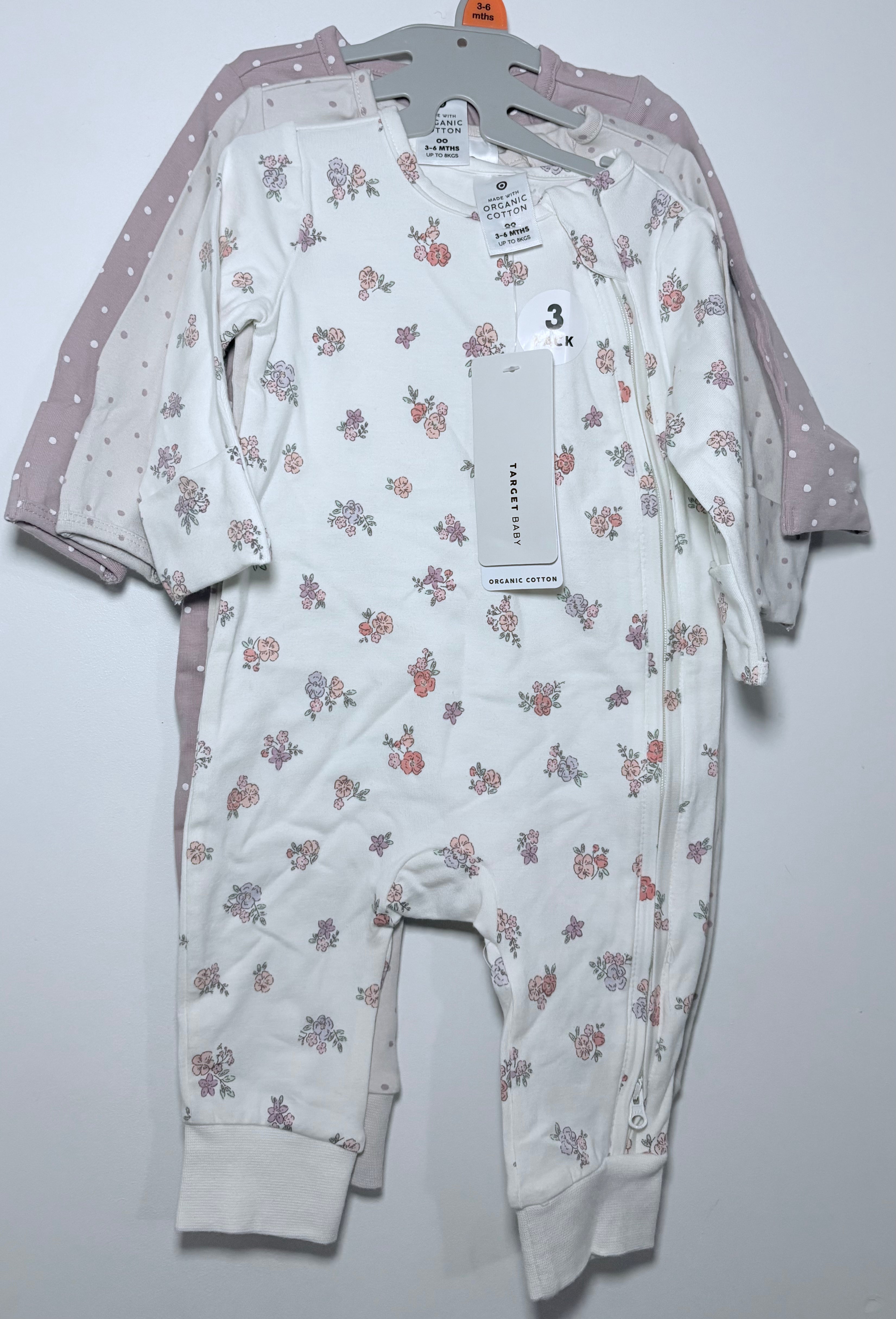 Target Baby Organic Cotton Zip Romper 3-Pack – Size 3–6 Months