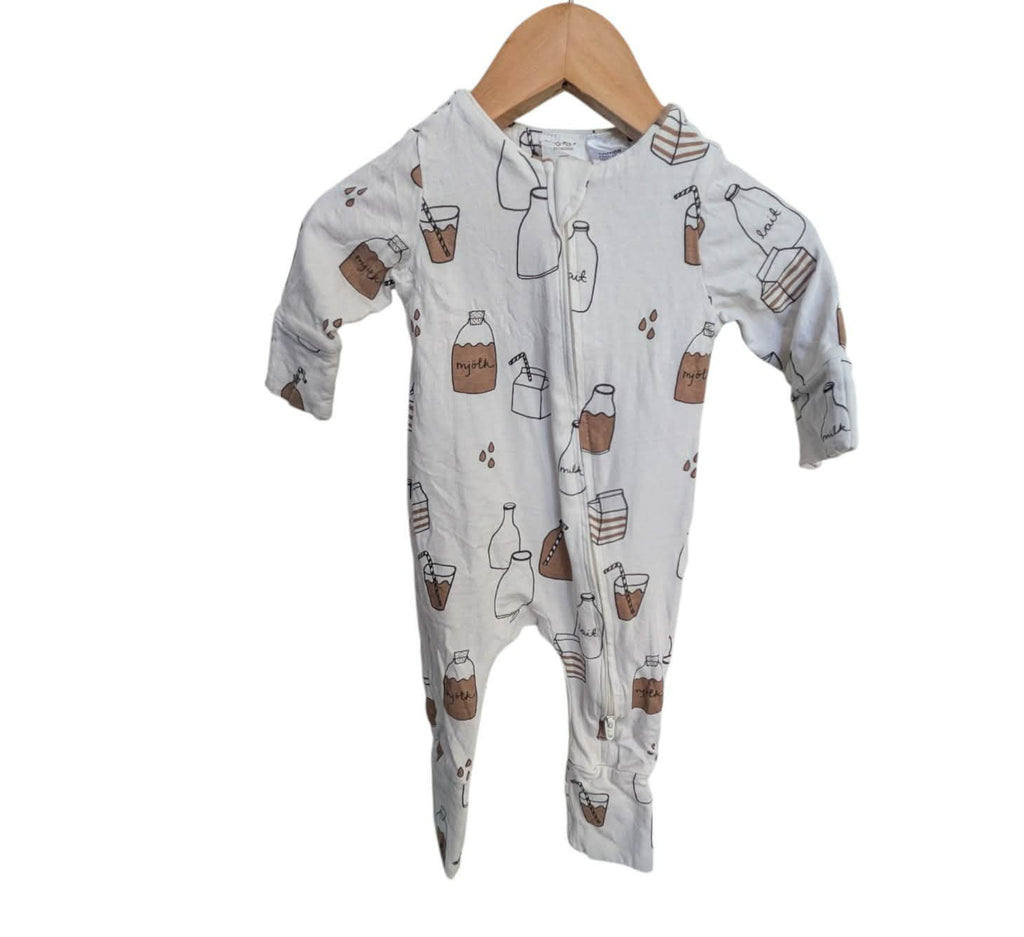 Littlie Organic Boy Print Long Sleeve Zip Rompers x 6-size 0-3 mths