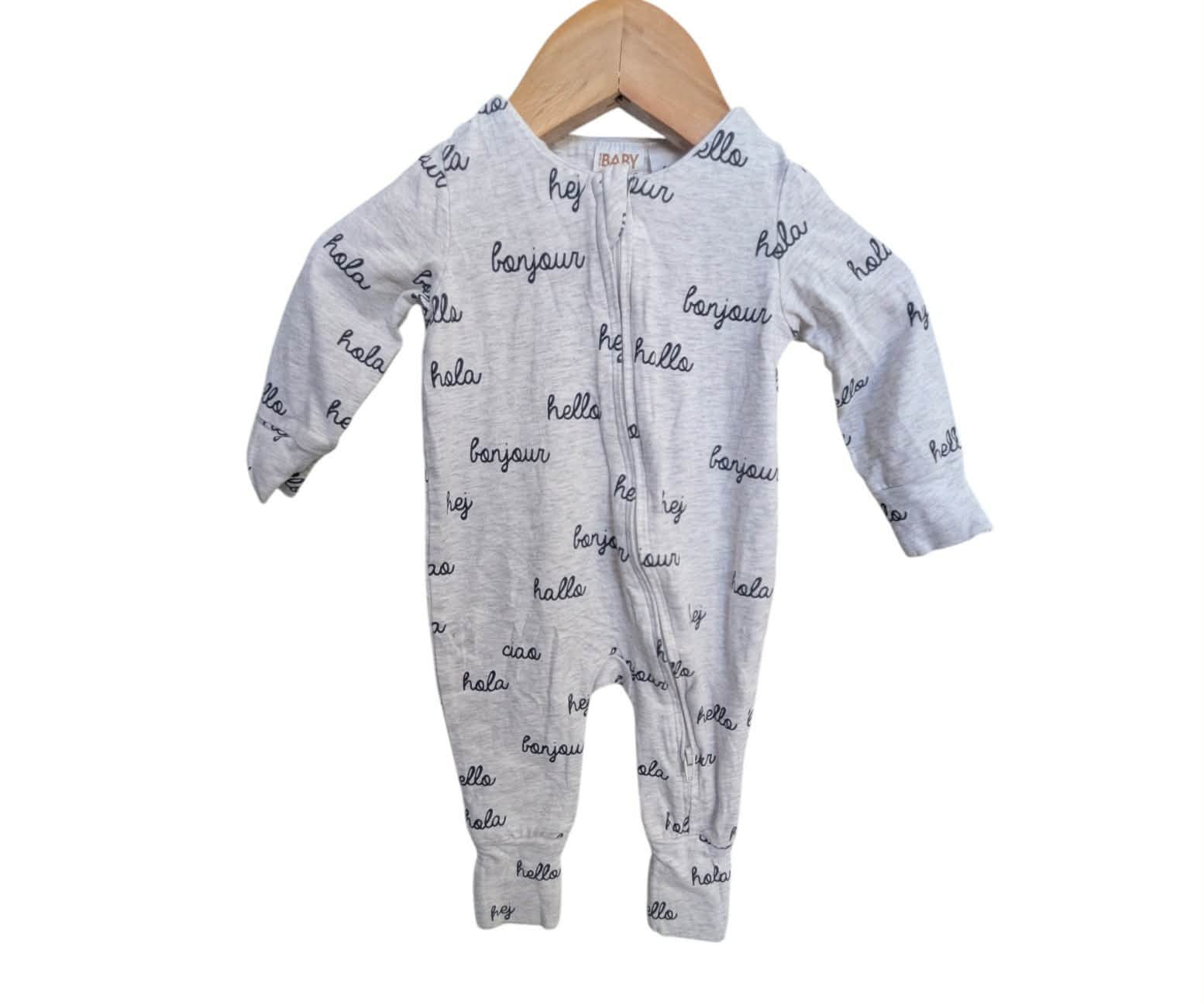 Littlie Organic Boy Print Long Sleeve Zip Rompers x 6-size 0-3 mths