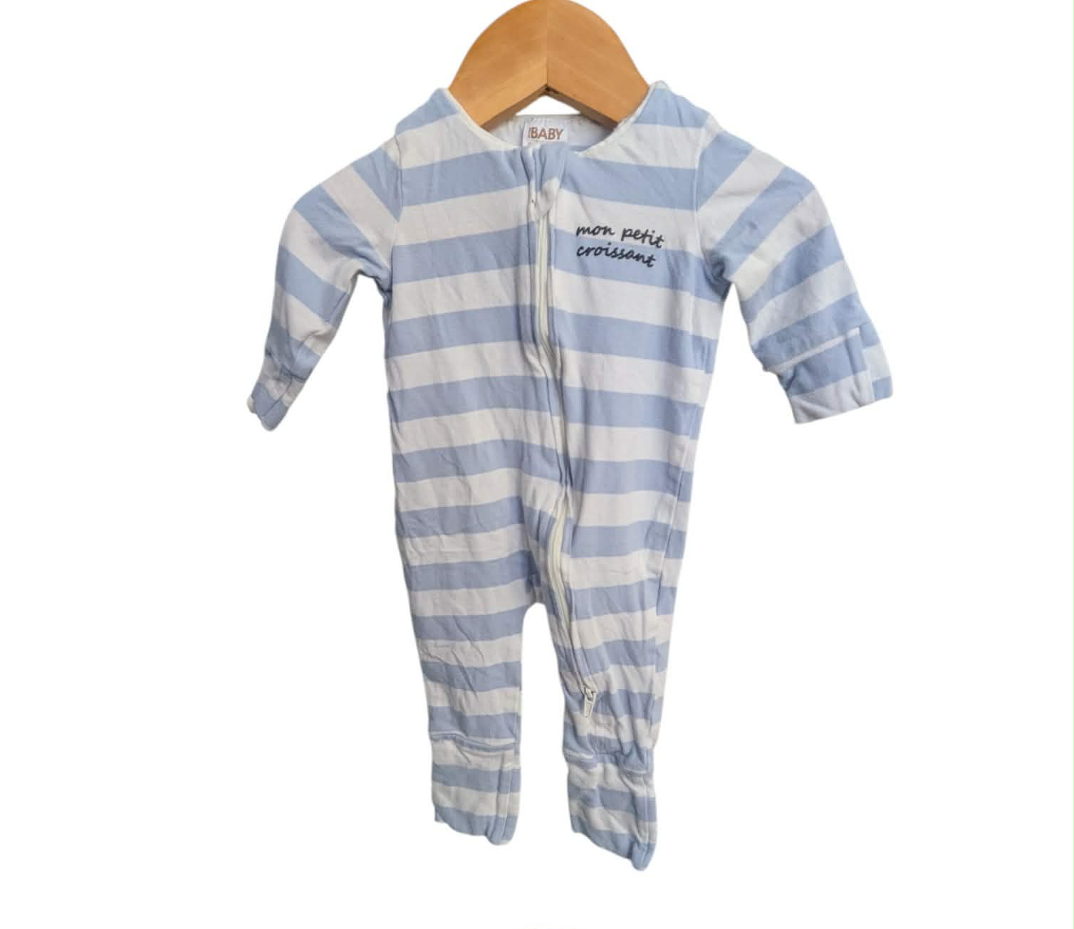 Littlie Organic Boy Print Long Sleeve Zip Rompers x 6-size 0-3 mths