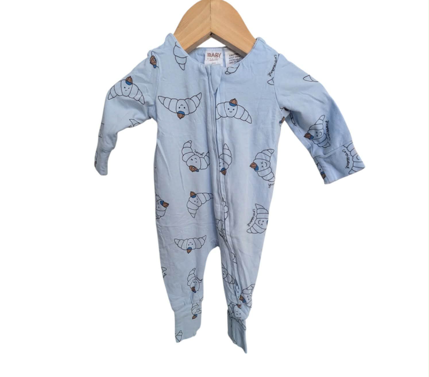 Littlie Organic Boy Print Long Sleeve Zip Rompers x 6-size 0-3 mths