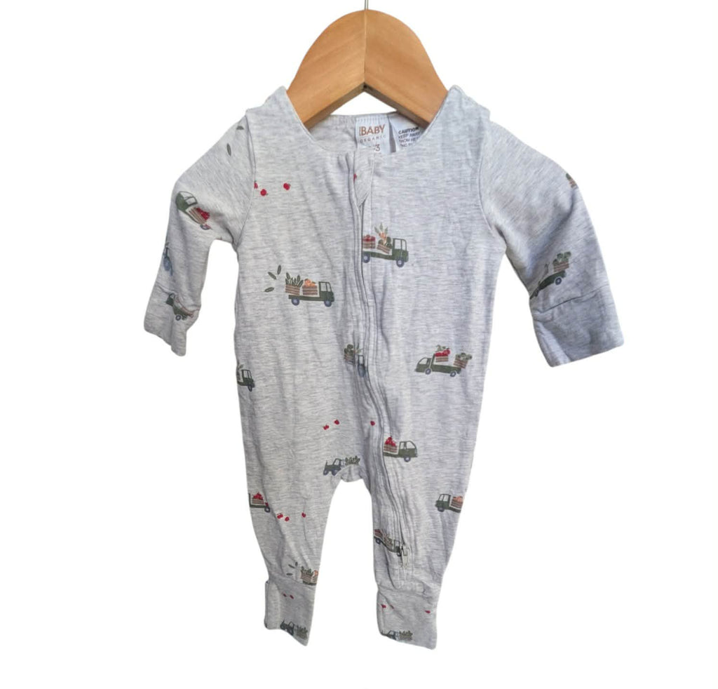 Littlie Organic Boy Print Long Sleeve Zip Rompers x 6-size 0-3 mths