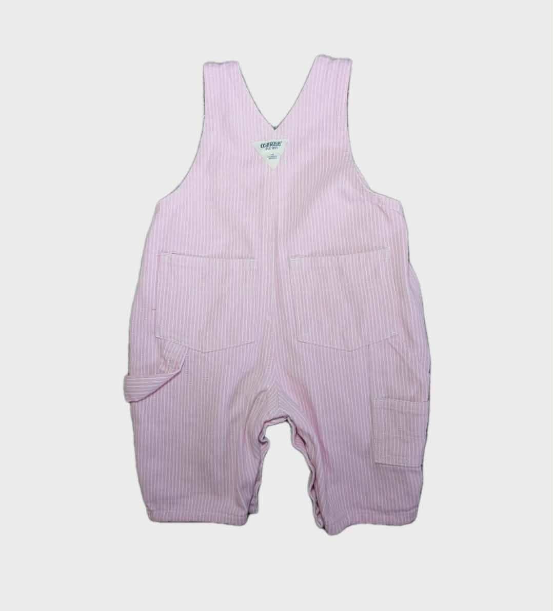 🌸 Vintage OshKosh Baby Girl Pink Stripe Overalls – Size 0–3 Months - Like New🌸