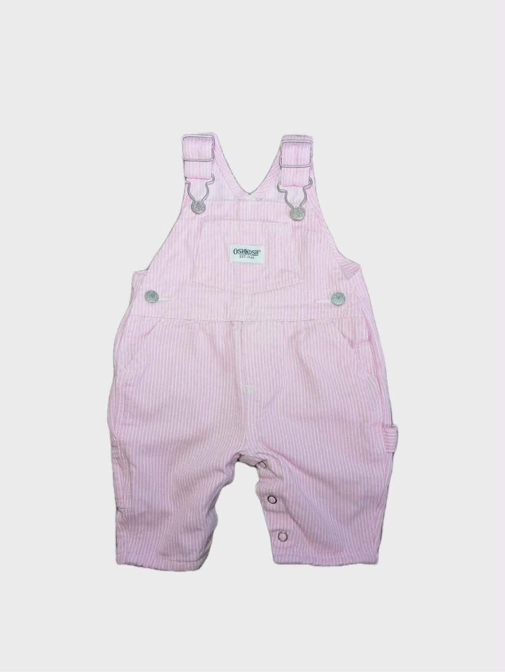 🌸 Vintage OshKosh Baby Girl Pink Stripe Overalls – Size 0–3 Months - Like New🌸