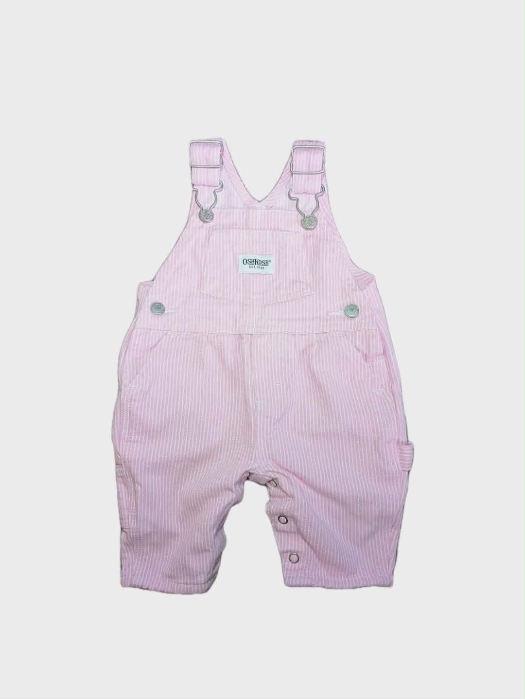 🌸 Vintage OshKosh Baby Girl Pink Stripe Overalls – Size 0–3 Months - Like New🌸