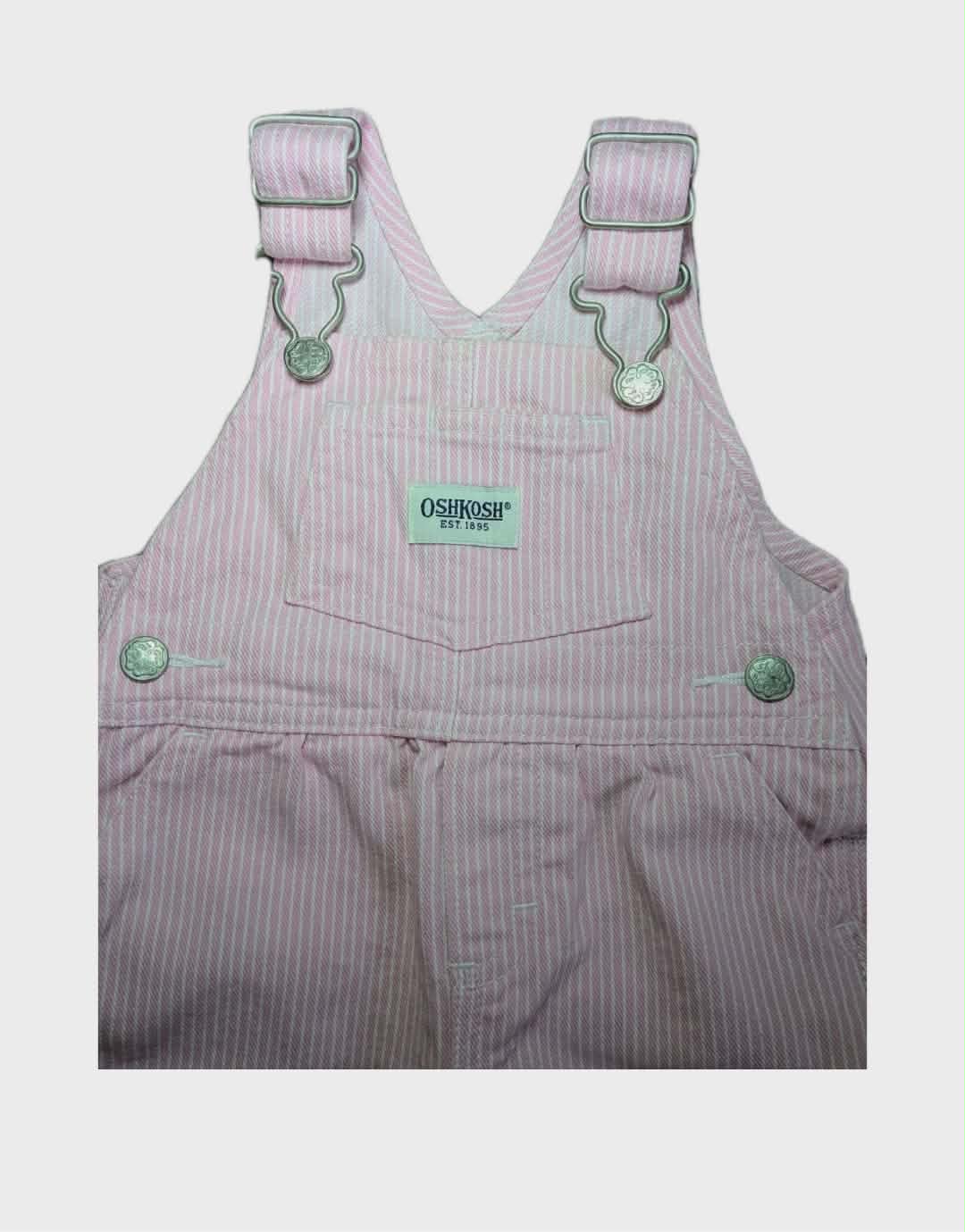 🌸 Vintage OshKosh Baby Girl Pink Stripe Overalls – Size 0–3 Months - Like New🌸