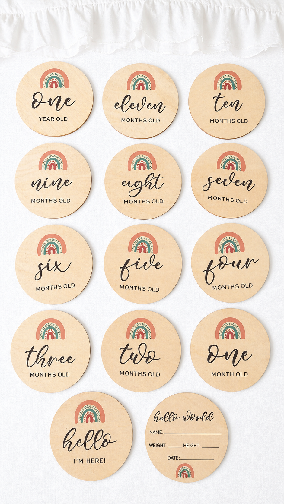 🌈 Rainbow Wooden Baby Milestone Discs Set