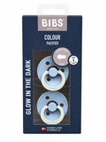BIBS Glow in the Dark Dummy 2 Pack – Baby Blue (Size 1)