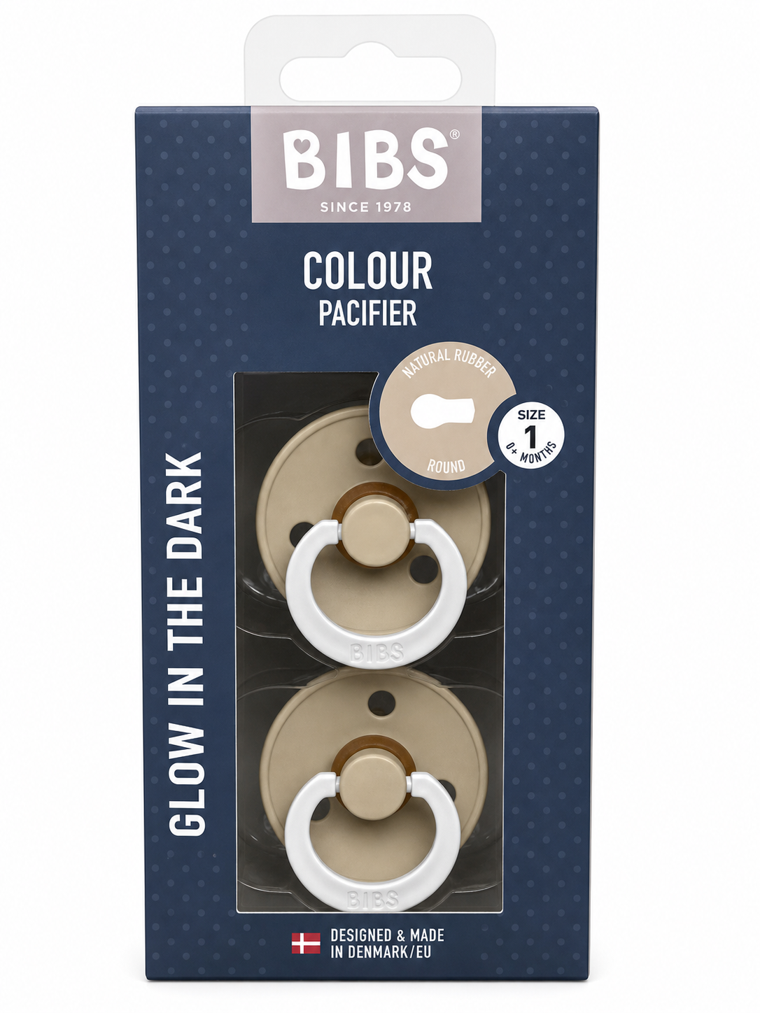 BIBS Glow in the Dark Dummy 2 Pack – Vanilla (Size 1)