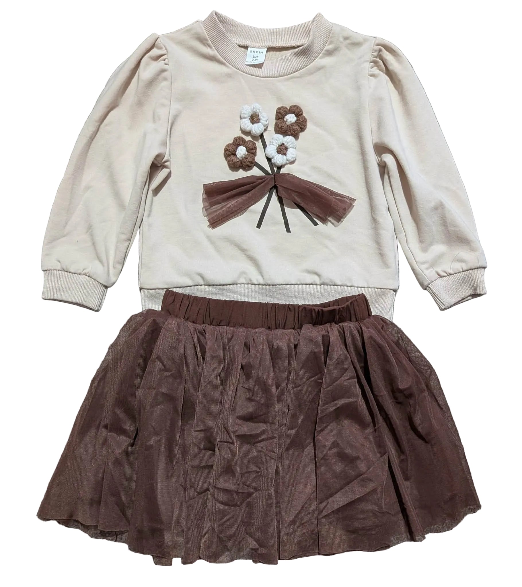 Shein Girls 2-Piece Set – Beige & Brown (Size 2–3Y)
