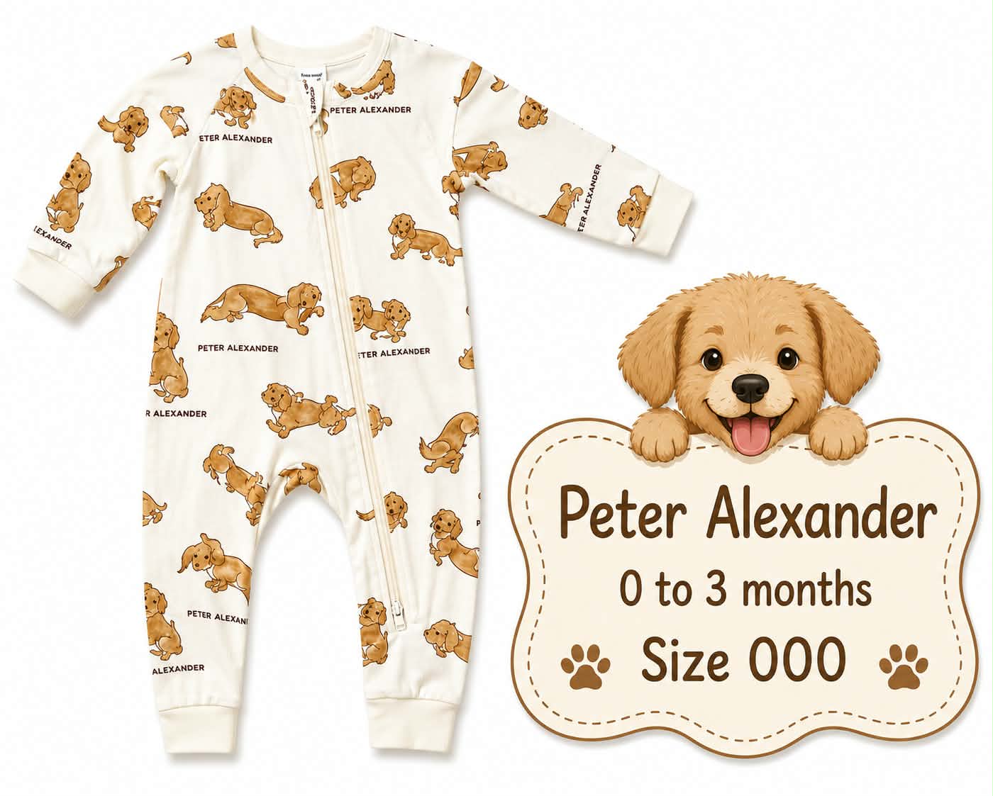 Peter Alexander Puppy Zip Wondersuit – Size 000 (0–3 Months)