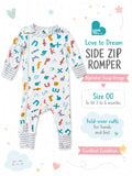 Love To Dream Side Zip Romper – Alphabet Soup Print | Size 00 (3–6 Months)