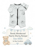 Bonds Wondercool Hearts Shorty Romper – Grey Marle | Size 0000