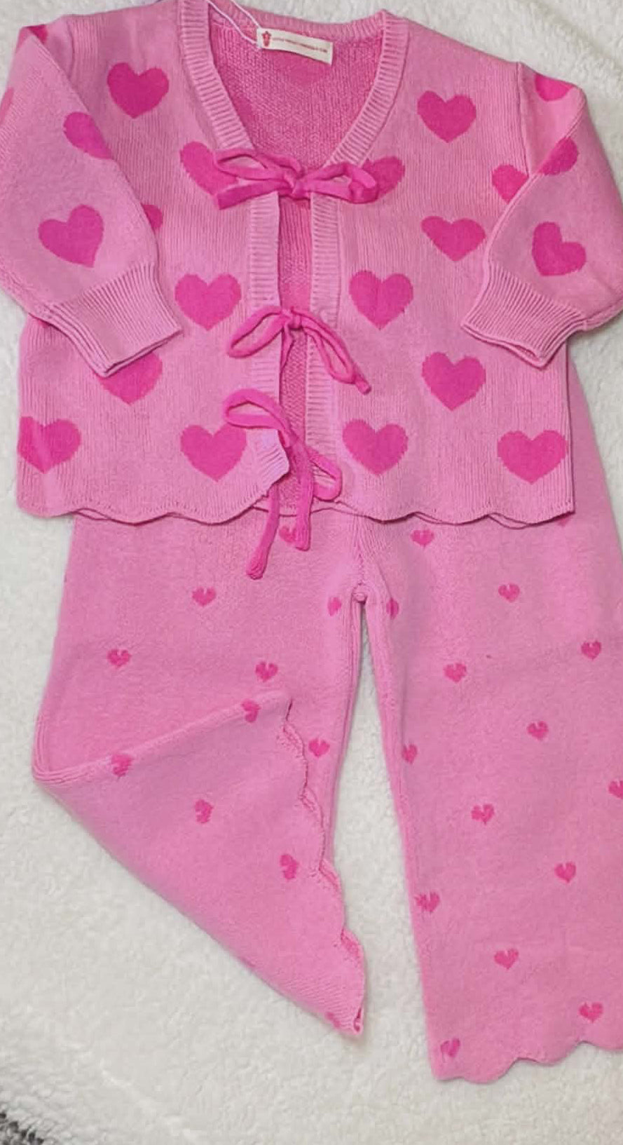 Little Violet Threads Heart Knit Set – Pink (6–12 Months)