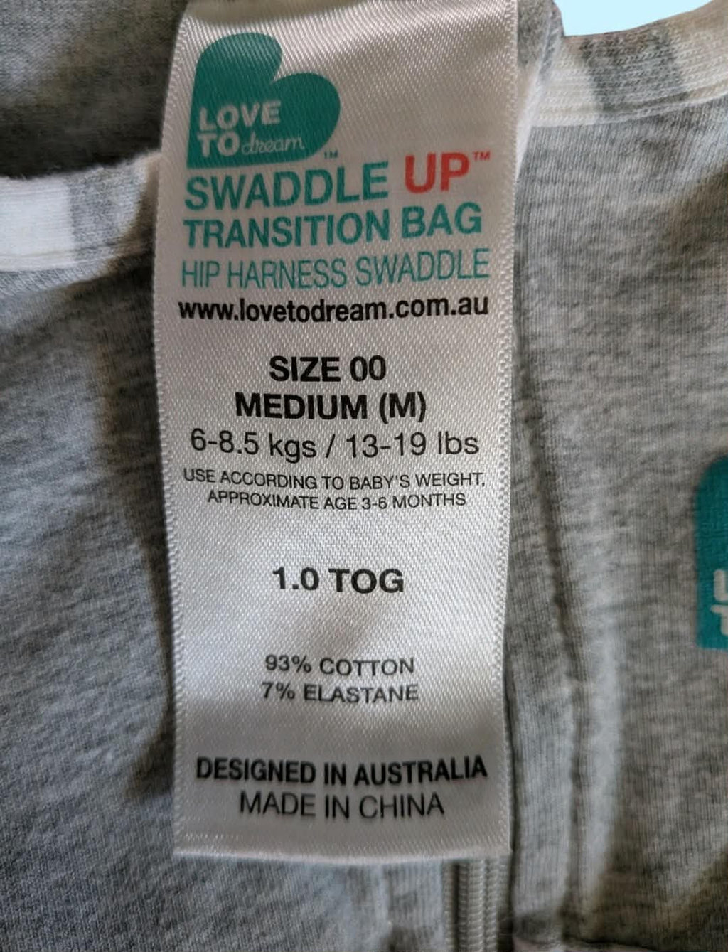 LOVE TO DREAM SWADDLE UP TRANSITION HIP HARNESS UNISEX SZ 00 MEDIUM~1.0 TOG~EUC