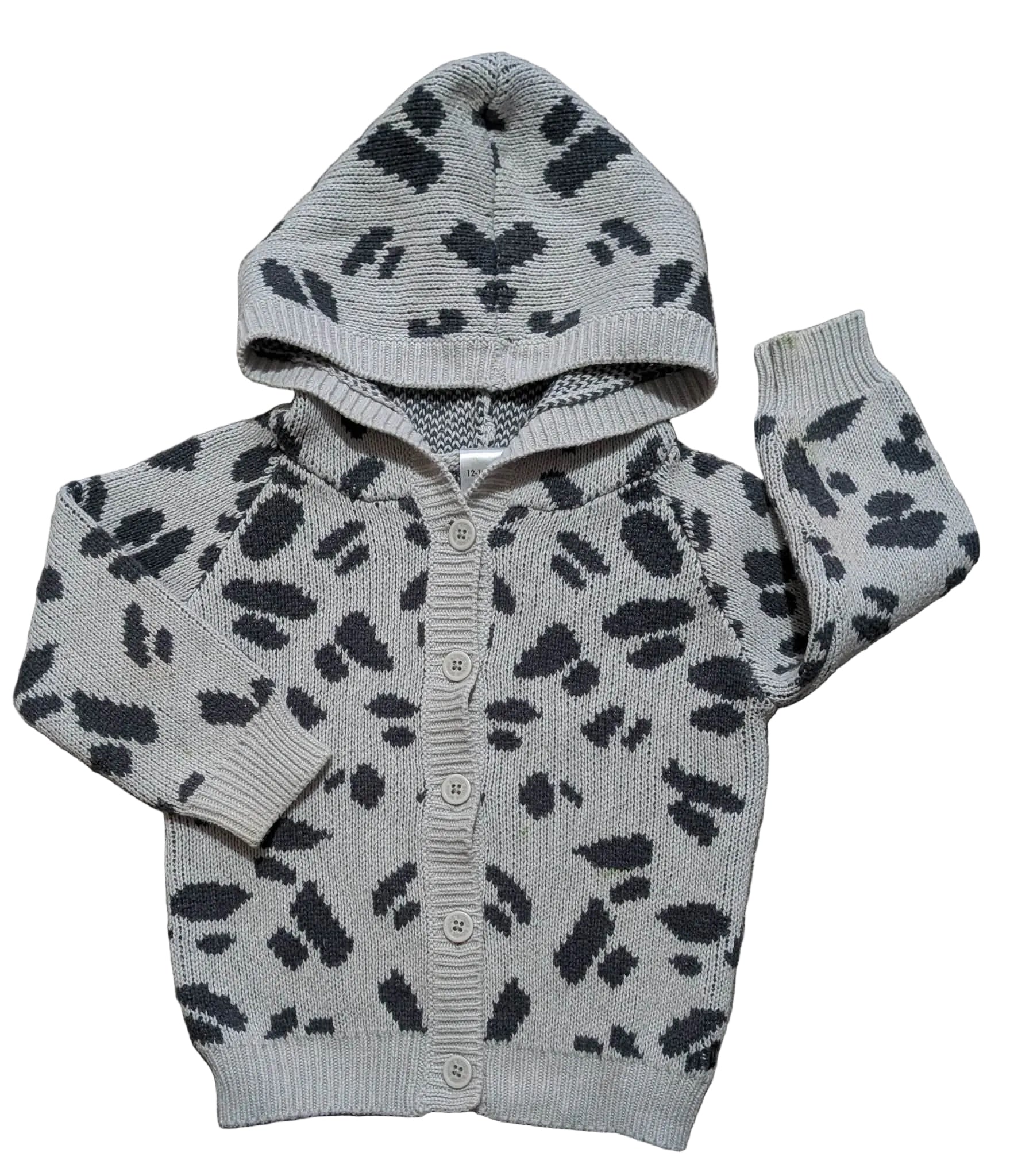 Bonds Leopard Print Knit Hoodie Cardigan – Size 1