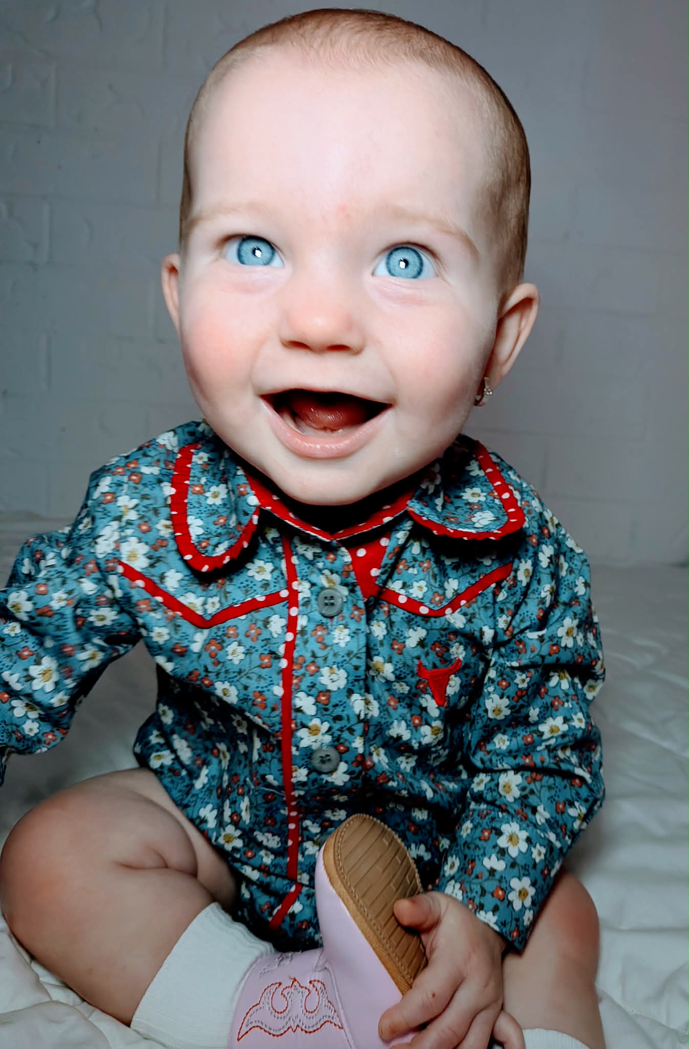 Little Windmill Floral Romper – Size 000 (0–3 Months) | Vintage Blue