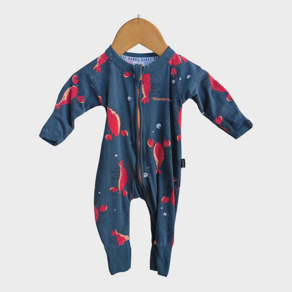 4 x  BONDS ZIPPY WONDERSUITS – SIZE 000(0-3 MONTHS)-OCEAN & ANIMAL PRINTS 🐅🐨🦂