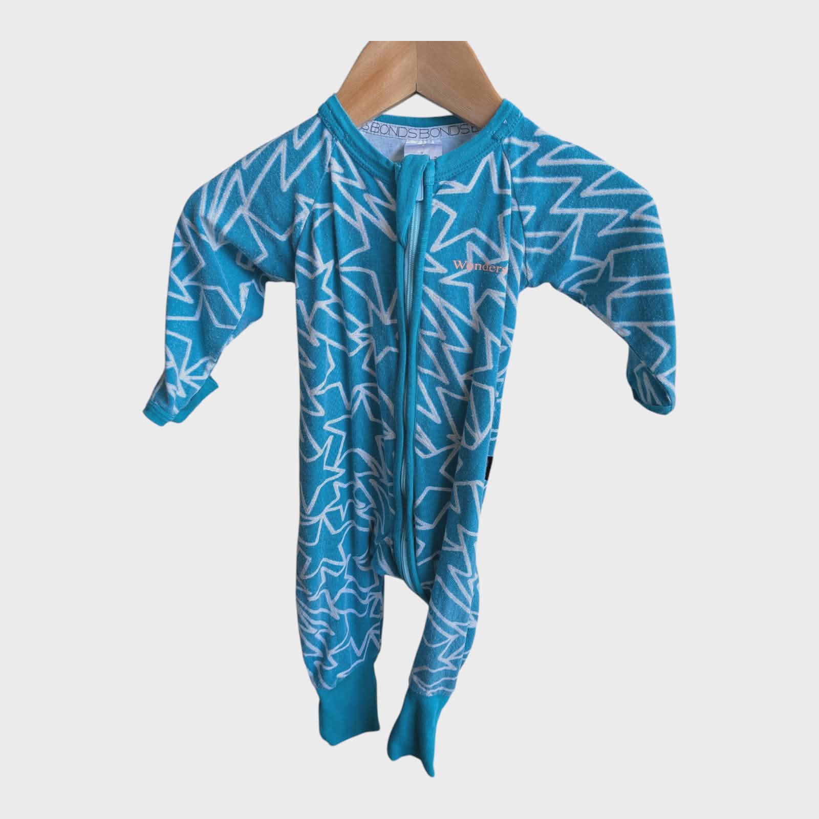 4 x  BONDS ZIPPY WONDERSUITS – SIZE 00(3-6 MONTHS)-OCEAN & FAUNA PRINTS 🦈🌴🌊