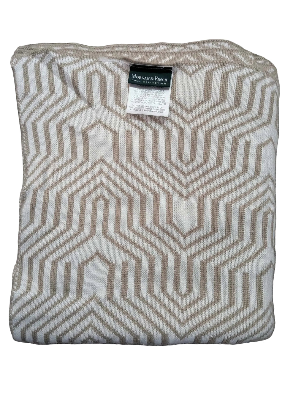 Morgan & Finch Neutral Knit Throw Blanket – Beige & White Geometric