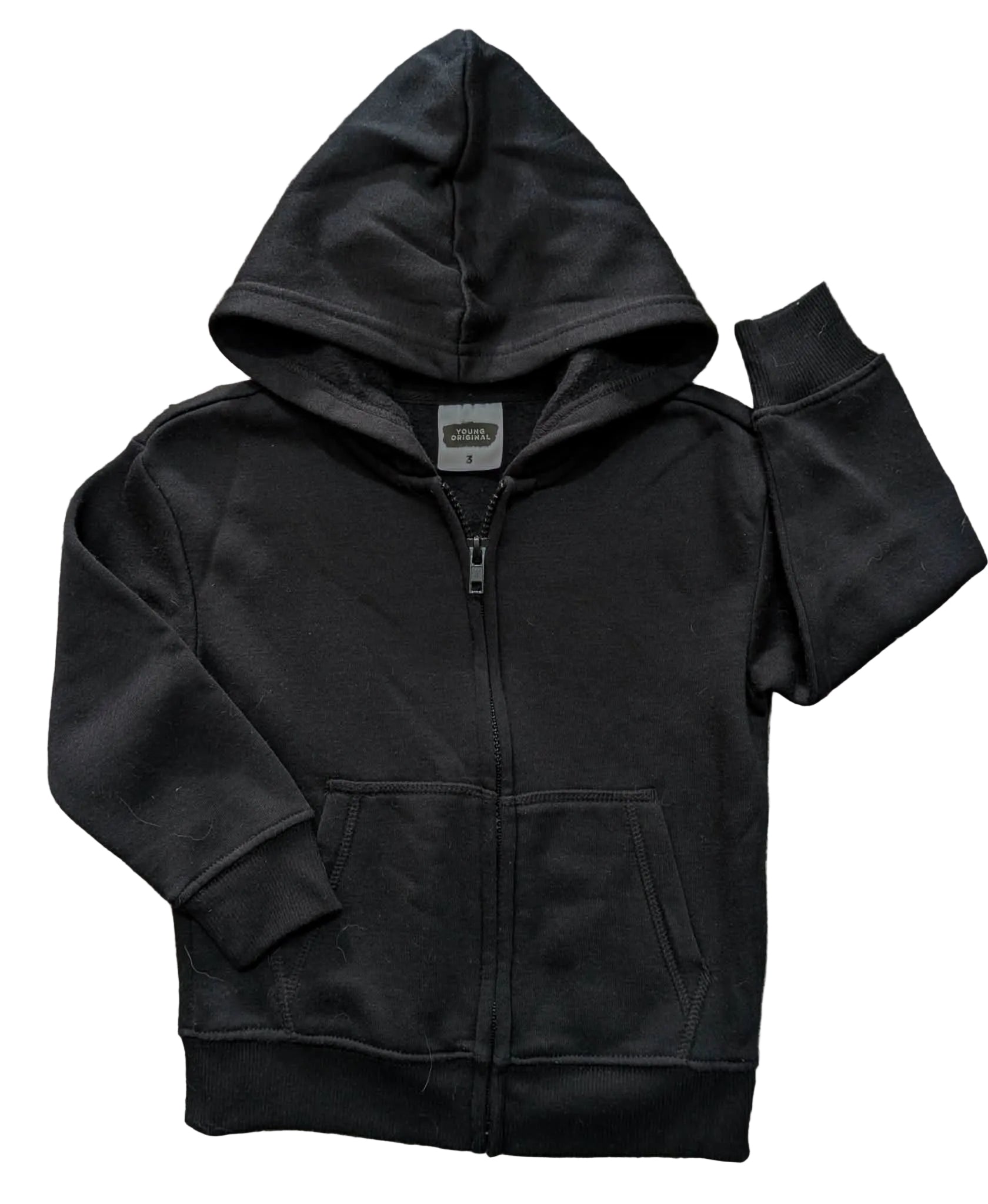 Young Original Kids Zip Hoodie – Size 3 – Black