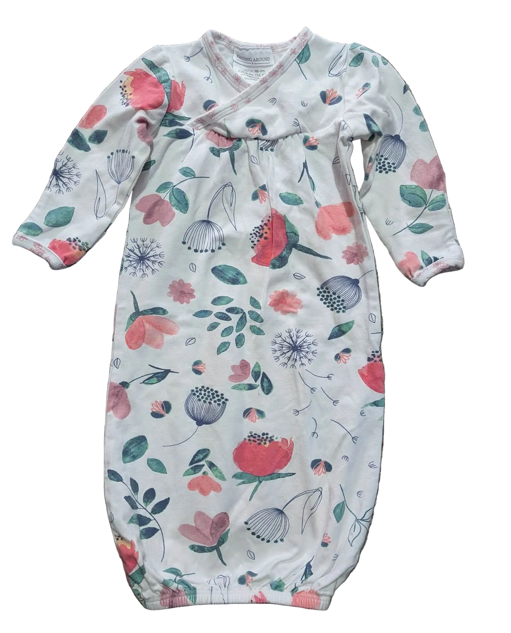 Kidding Around Floral Sleep Gown – Size 0–3 Months