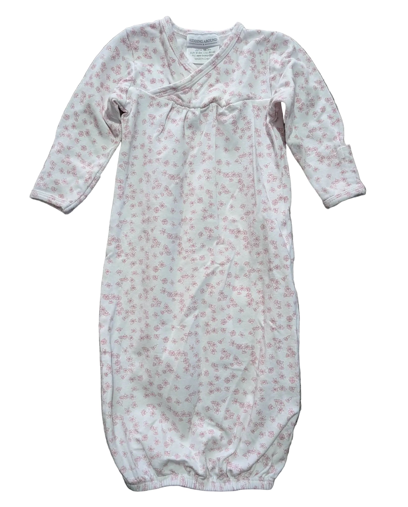 Kidding Around Pink Floral Sleep Gown – Size 0–3 Months